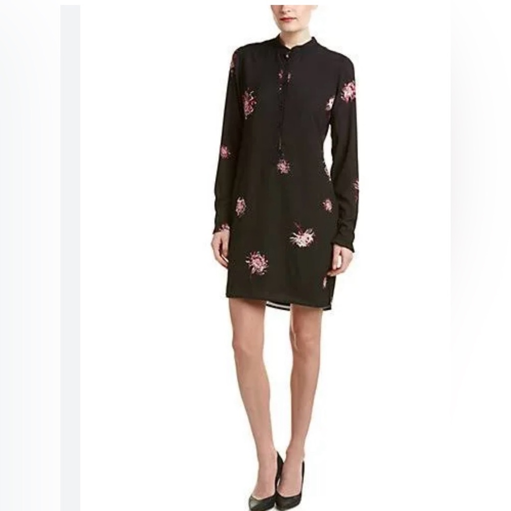 Yoana Baraschi Shirt Dress XS Extra Small Long Sleeve Black Floral NEW
